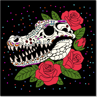 June's Rose & Crocodile Skull Posters and Art